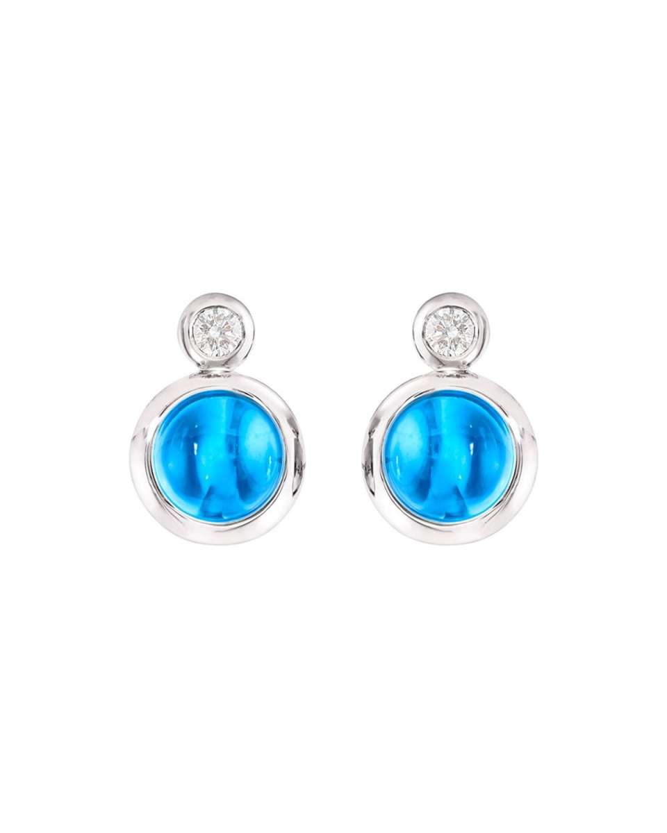 Bouton 18k White Gold Swiss Topaz/Diamond Post Earrings